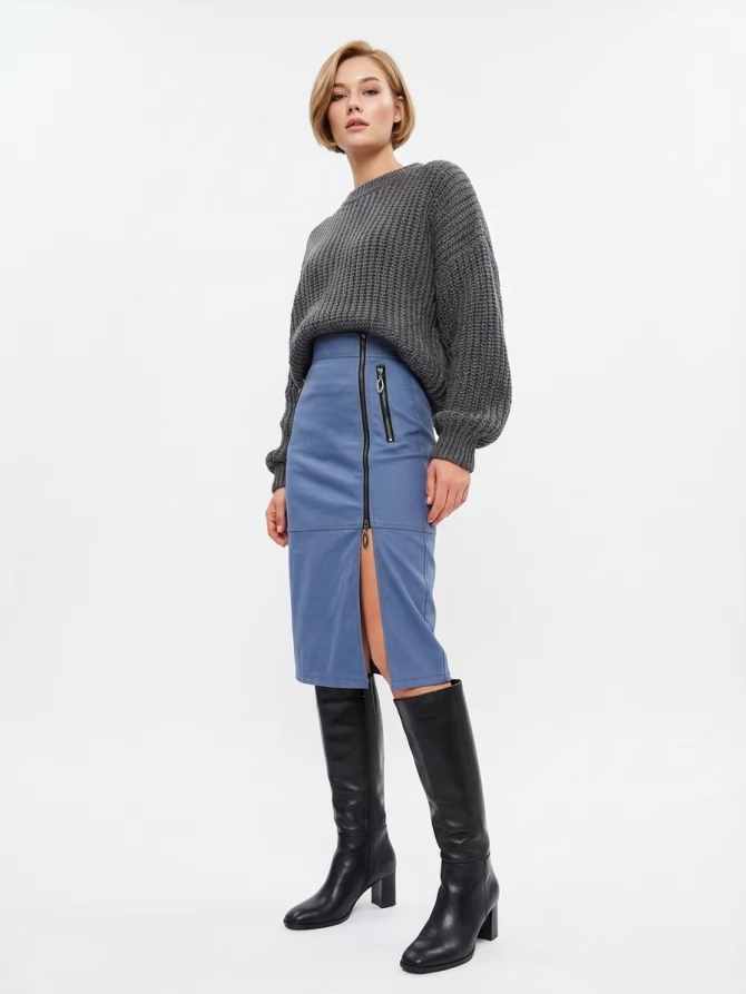 Юбка джинсовая с короткой молнией OD-866-1 синий