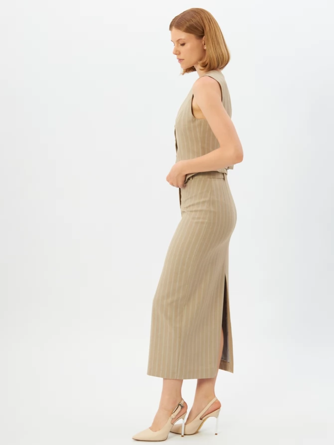 Юбка из костюмной ткани в полоску OD-921-2 капучино