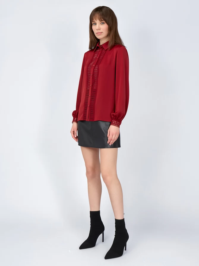 Блузка с кружевом OD-808-2 бордовый
