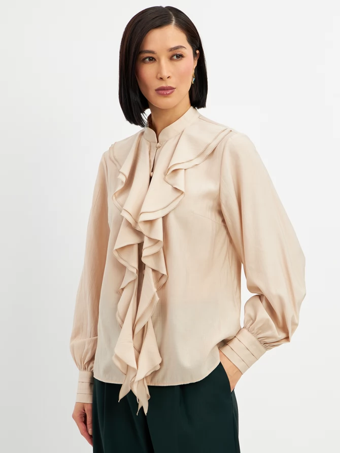 Блузкас отлетными рюшами OD-914-1 бежевый