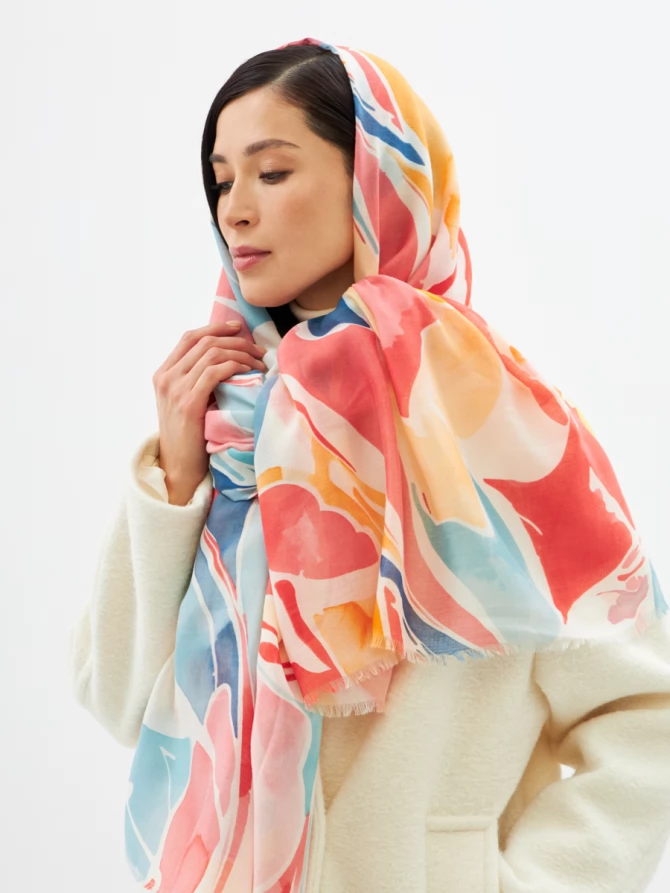 Палантин женский двусторонний с принтом арт-деко D2H-1351-1