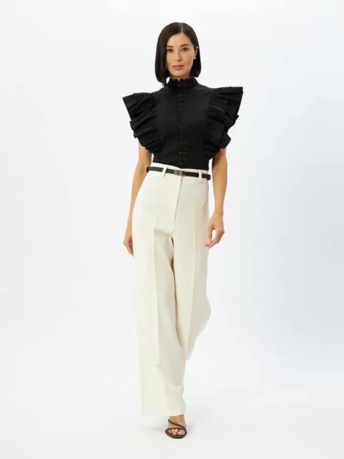 Блузка из хлопка с крыльями и кружевом, черная