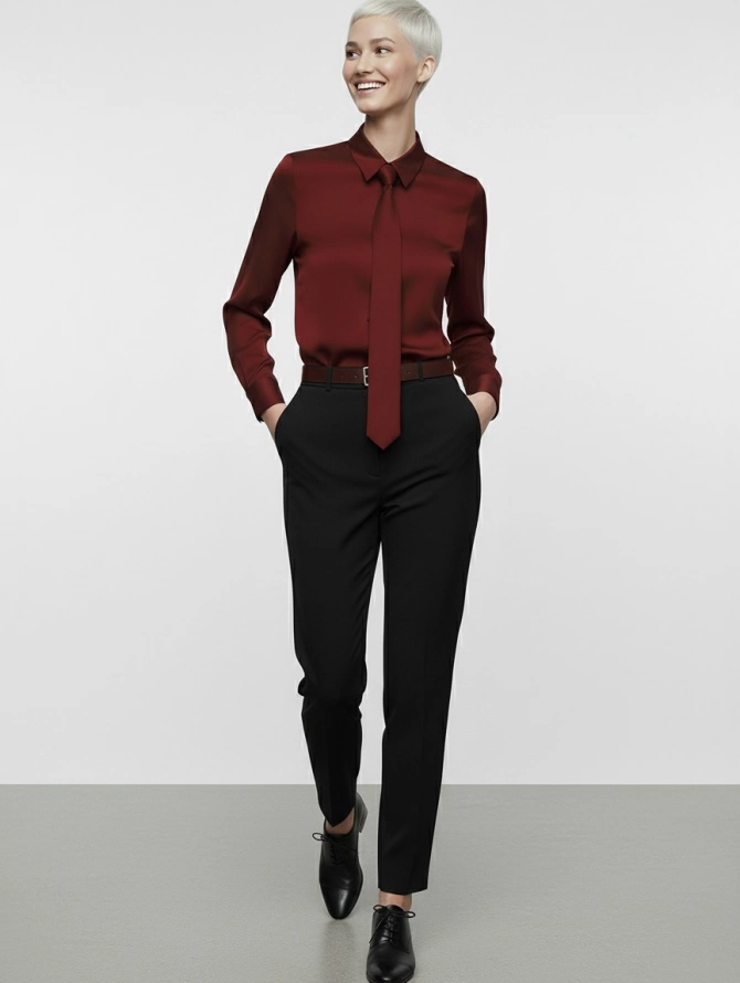 Блузка с галстуком, бордовая OD-881-6