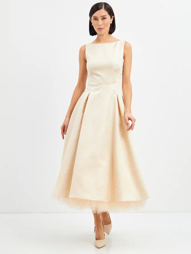 Платье из жаккарда OD-939-1 сливочный