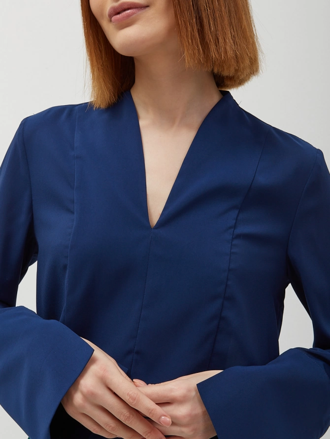 Блузка из шифона с разрезами т. синий