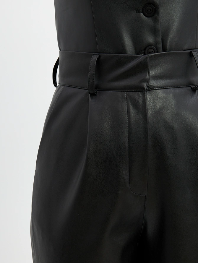 Брюки укороченные из эко-кожи OD-882-1, черные