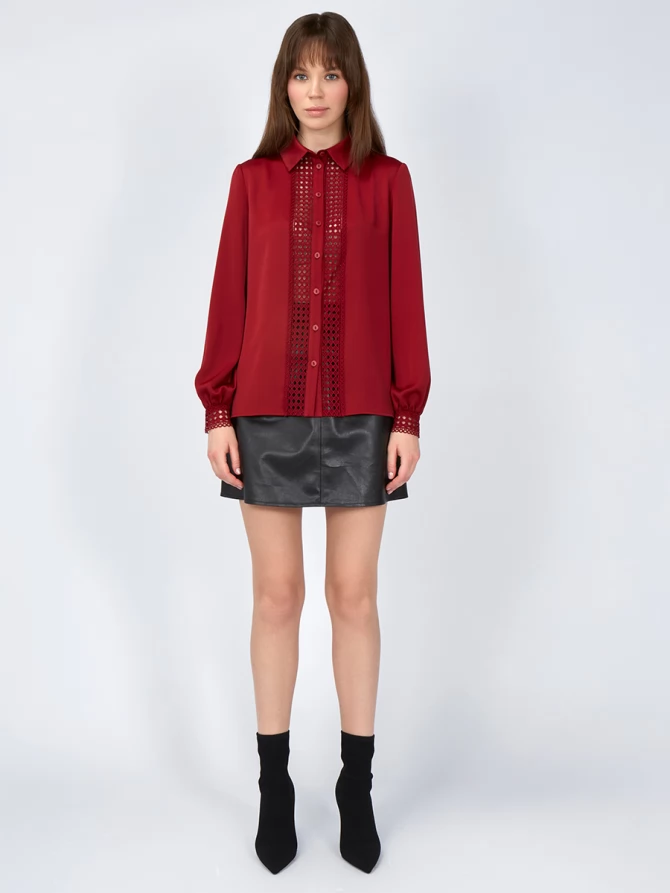 Блузка с кружевом OD-808-2 бордовый