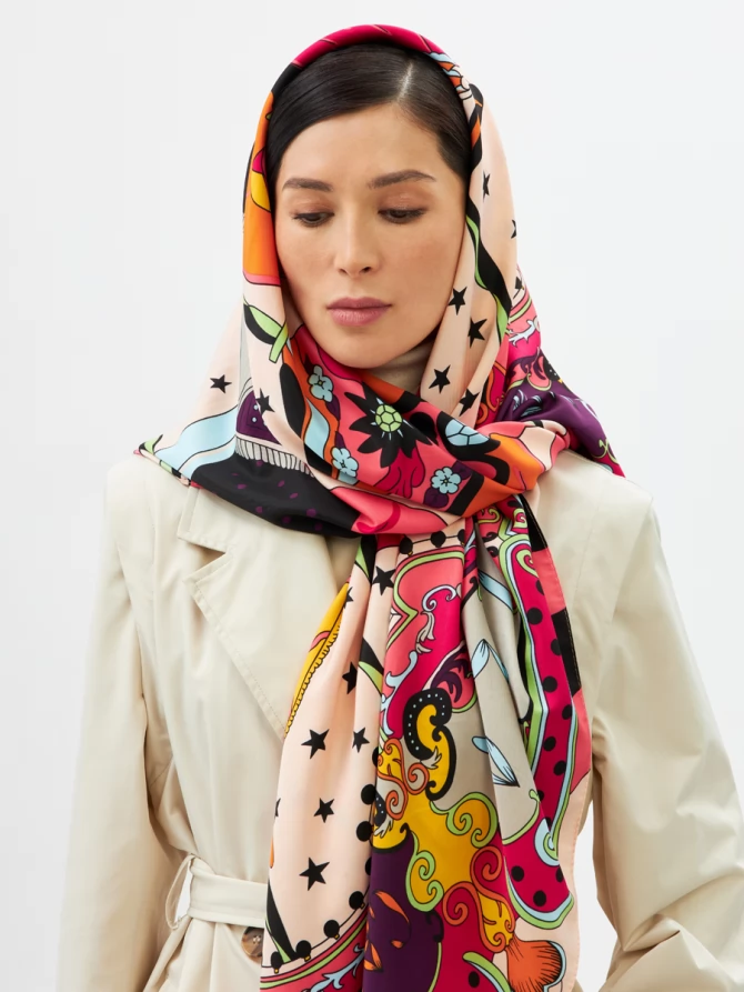 Платок женский двусторонний с принтом Арт-Деко LO-1255-2