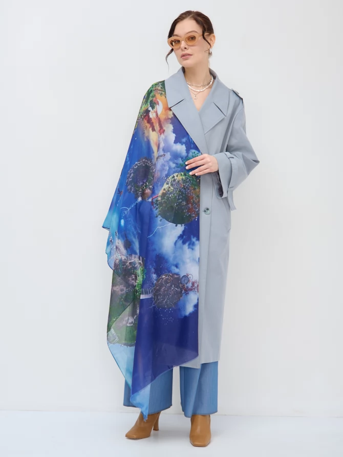 Палантин с авторским принтом «Гроза над горами»