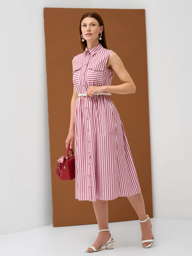 Платье хлопок OD-800-1 полоса бордовая