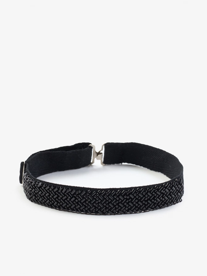 Блуза с узкой бисерной тесьмой OD-1016-1 темно-синий