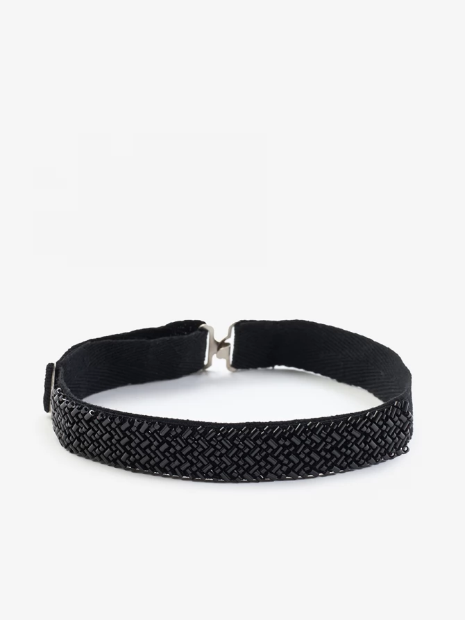 Блуза с узкой бисерной тесьмой OD-1016-1 темно-синий