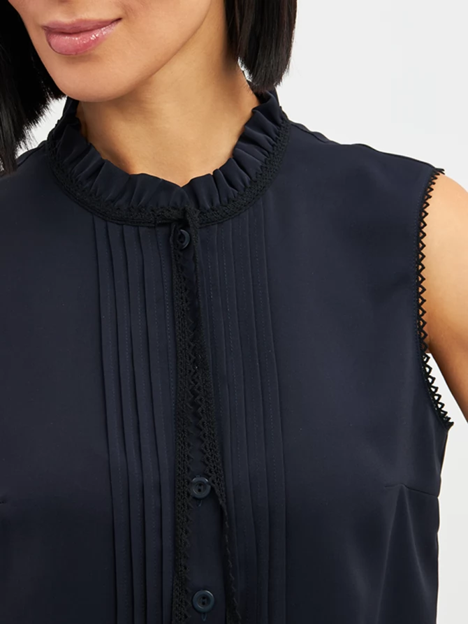 Блузка без рукавов с отделкой из тесьмы OD-973-2 т. синий