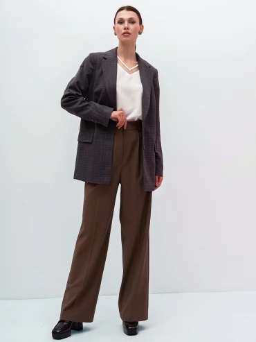 Жакет длинный OD-839-4 сине-бежевая клетка