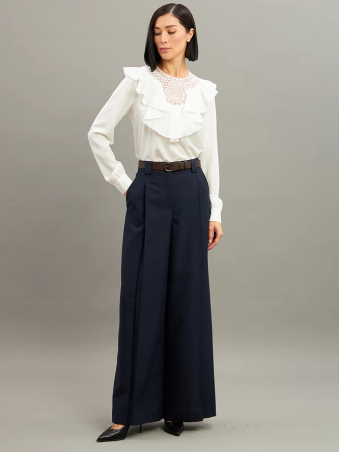 Блузка со вставкой из кружева и рюшей OD-1000-1 белый