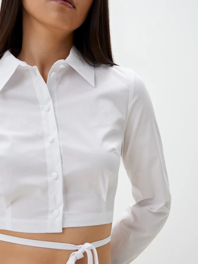 Блузка из хлопка короткая с завязками OD-872-1 белый