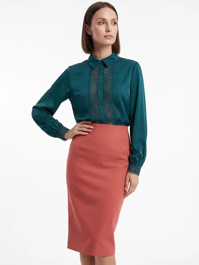 Блузка с кружевом OD-808-3 зеленый