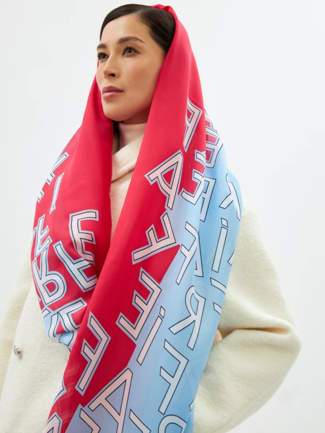 Палантин женский двусторонний арт-деко с атласной текстурой D2-1352-2