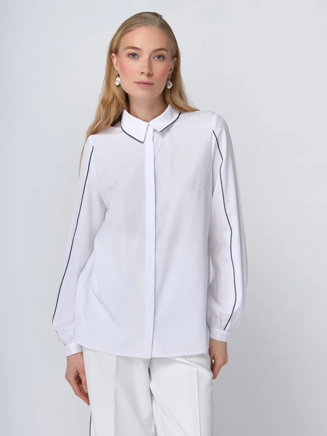 Блузка с контрасной строчкой OD-871-1 белый