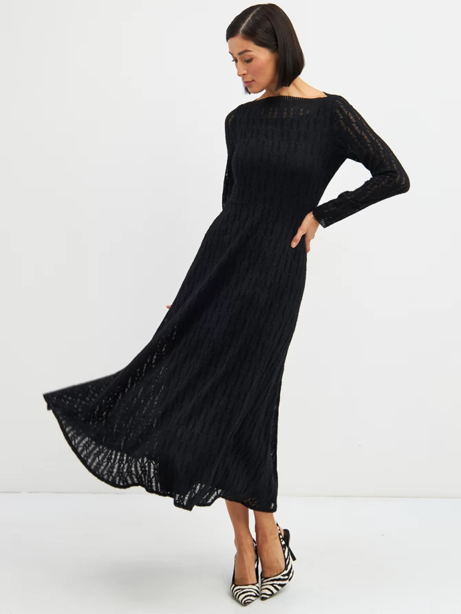 Платье из трикотажного кружева OD-904-2 черное