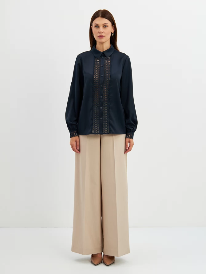 Блузка с кружевом OD-808-4 темно-синий