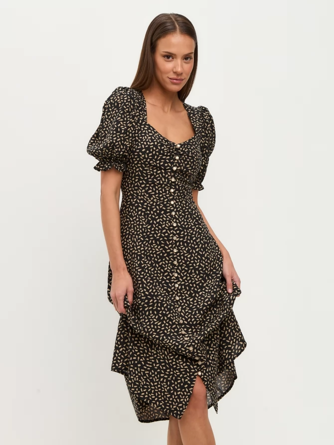 Платье штапель OD-712-7 черный с бежевым