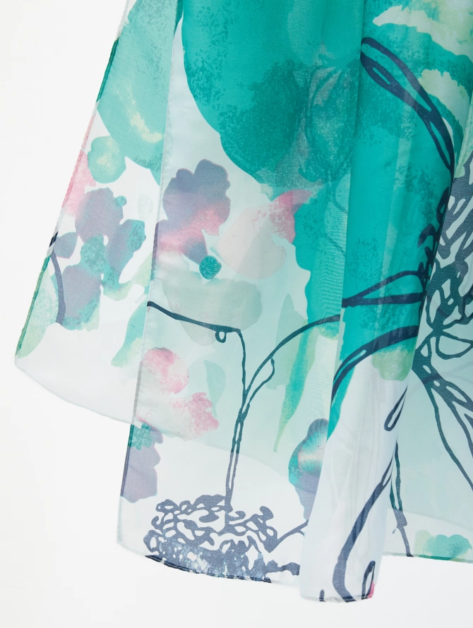 Палантин двусторонний с арт-принтом и атласной текстурой