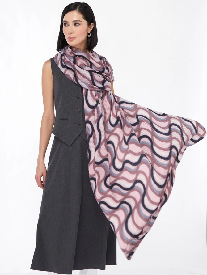 Палантин женский двусторонний жатый с абстрактным узором KSH15-1611-1