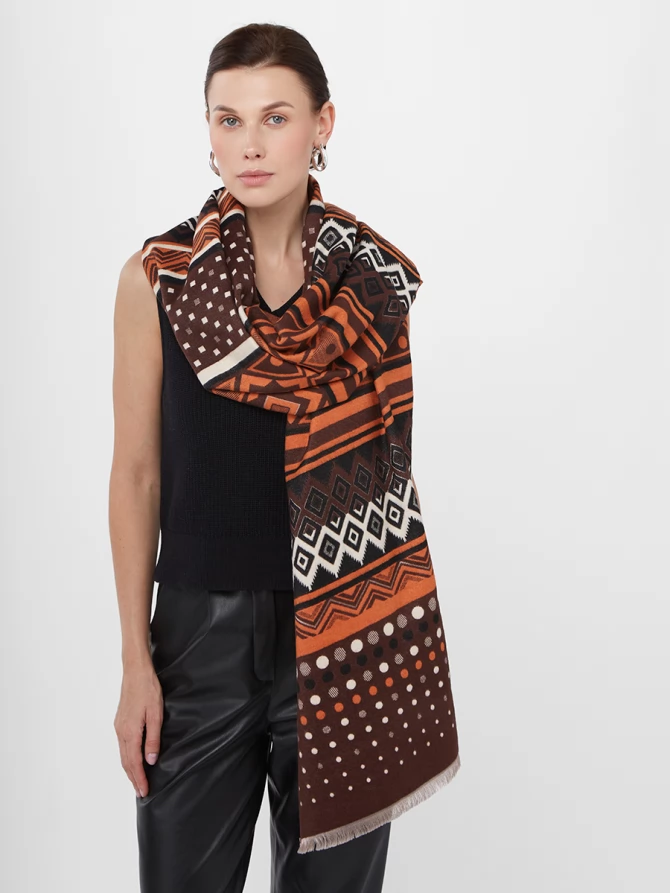 Палантин двусторонний с этническим принтом