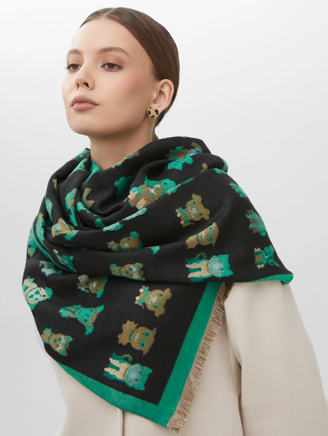 Палантин женский двусторонний с принтом собаки и бахромой