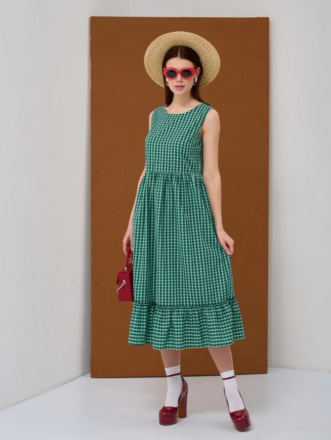 Платье из хлопка в зеленую клетку OD-792-3