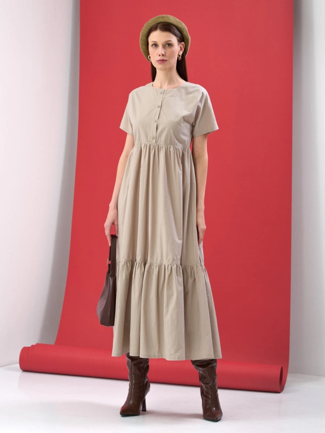 Платье хлопковое удлиненное с ярусами и воланом