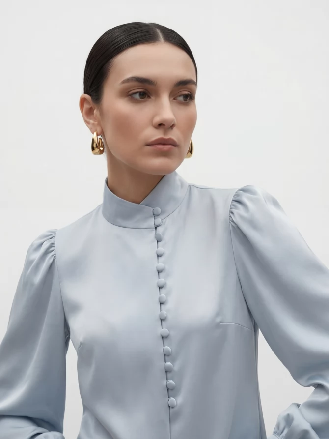 Блуза-косоворотка много пуговиц OD-550-20 серо-голубой