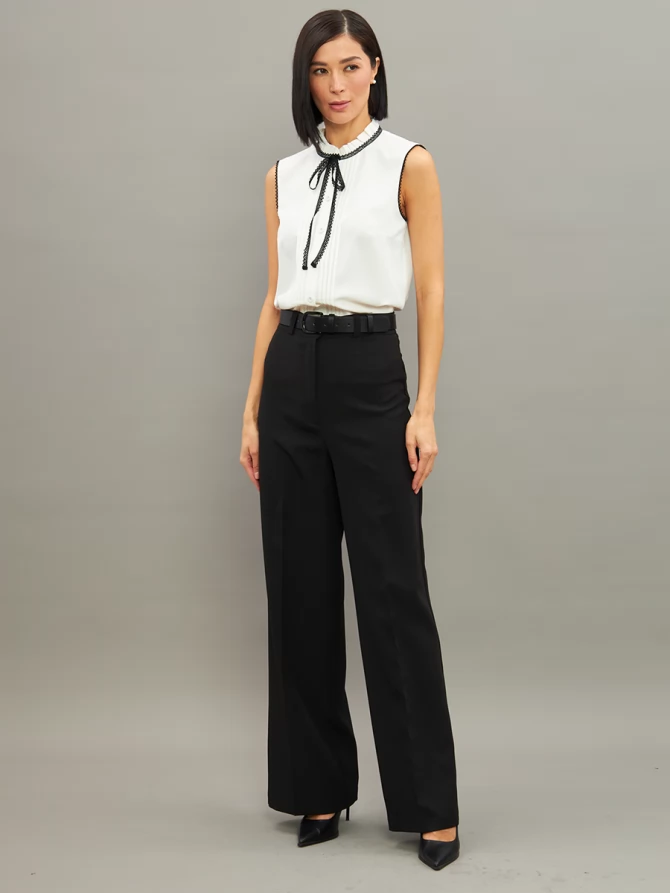 Блузка без рукавов с отделкой из тесьмы OD-973-1 белый