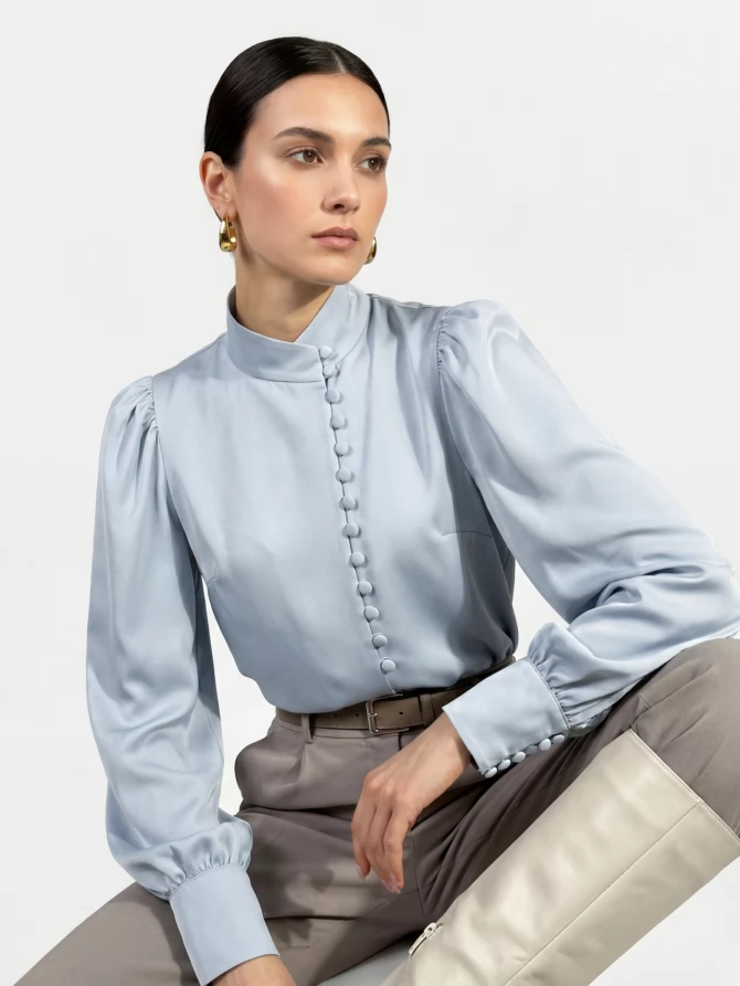 Блуза-косоворотка много пуговиц OD-550-20 серо-голубой