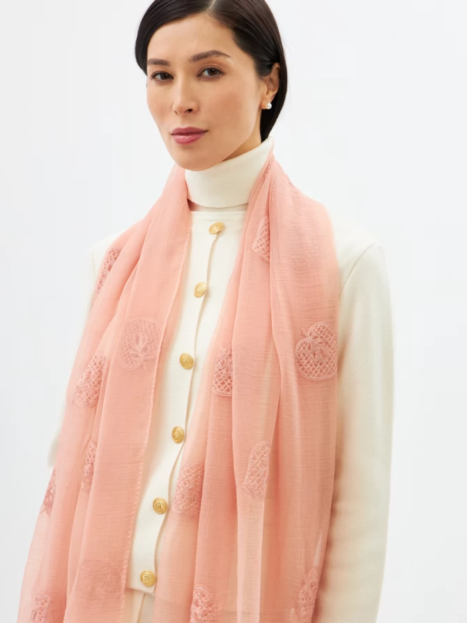 Палантин двусторонний из жатого шифона с арт-деко вышивкой