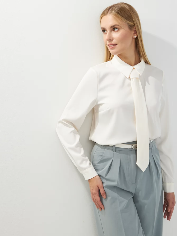 Блузка с галстуком  OD-881-7 сливочный
