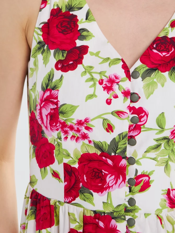 Платье из хлопка с кружевом OD-925-1 цветы на белом