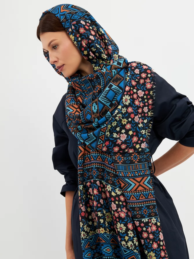 Палантин женский с этническим и цветочным узором