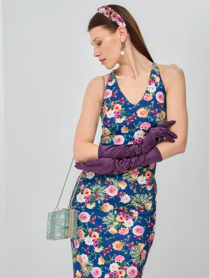 Платье миди с цветочным принтом и открытой спиной