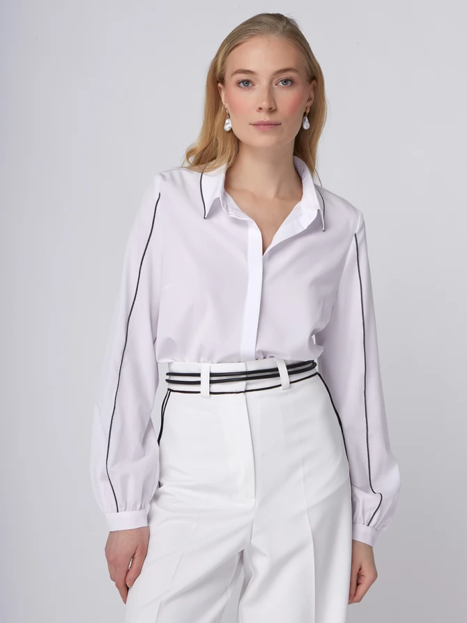 Блузка с контрасной строчкой OD-871-1 белый