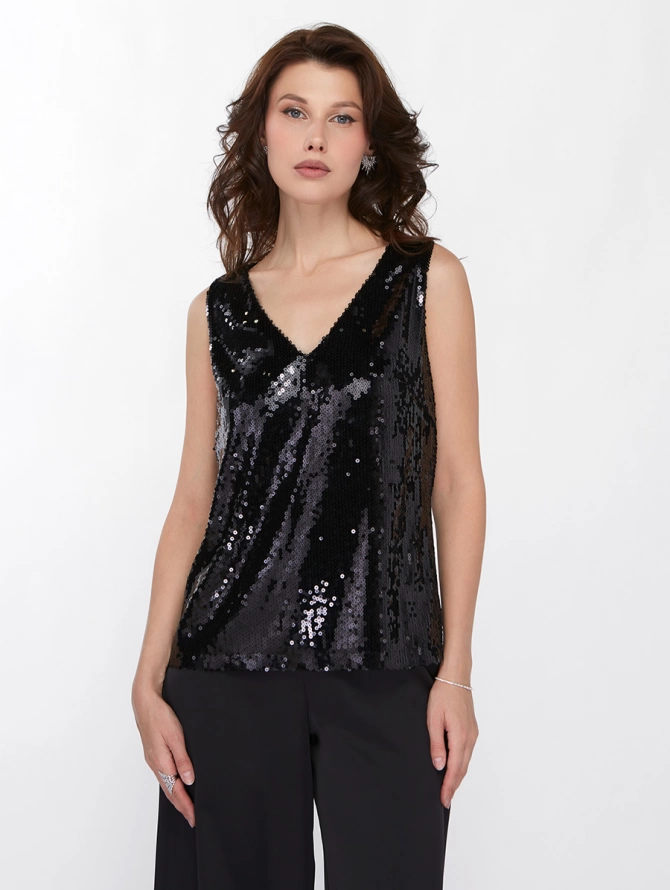 Топ из пайеток черный