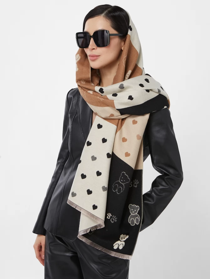 Палантин двусторонний с мишками и сердечками