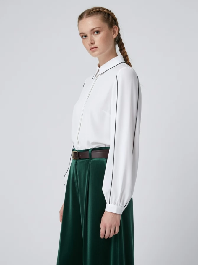 Блузка с контрасной строчкой OD-871-1 белый