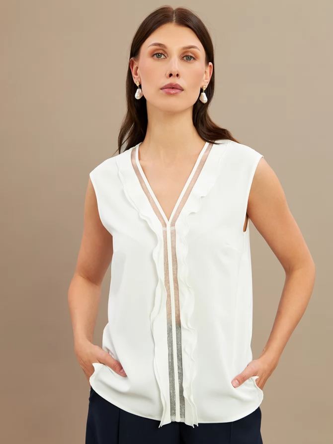 Топ со вставкой из органзы OD-975-1 белый