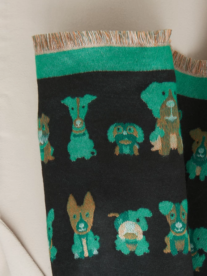 Палантин женский двусторонний с принтом собаки и бахромой