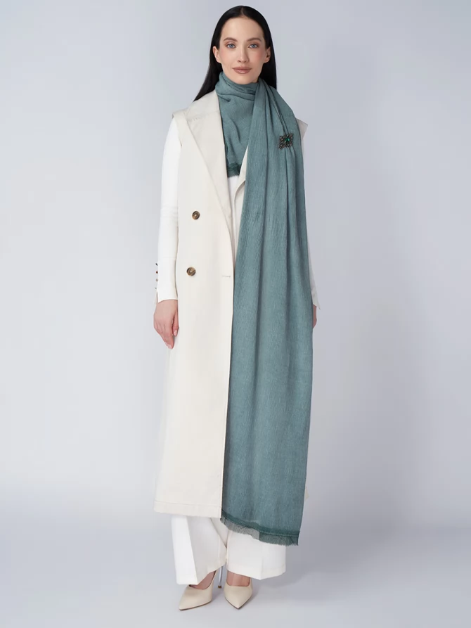 Палантин женский плиссированный в оттенке морской волны