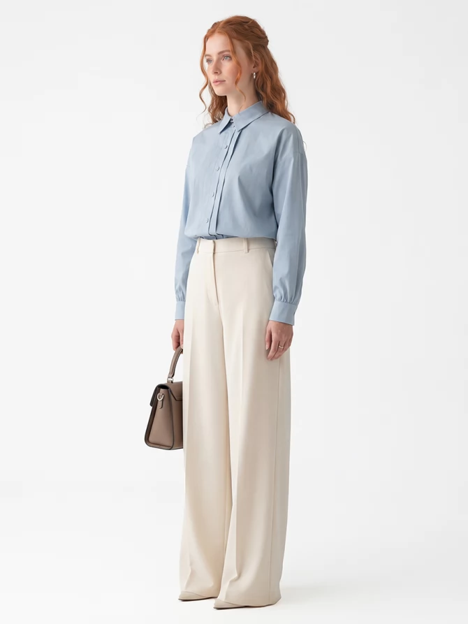 Рубашка со складками  OD-880-2 серо-голубой