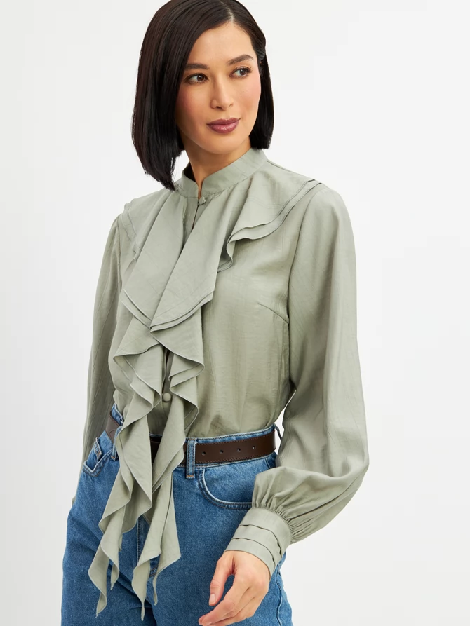 Блузкас отлетными рюшами OD-914-3 полынь