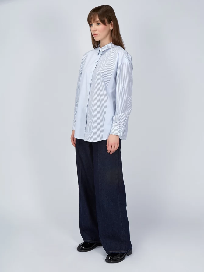 Рубашка полоса OD-918-1 серо-голубая